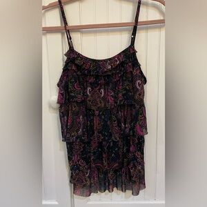 Womens Express Ruffle Tier Camisole Top - Black & Pink Size Small NEW!!